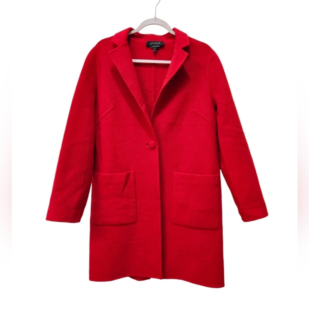 St. John sewn by hand red wool exotic blend coat EUC retail 2k